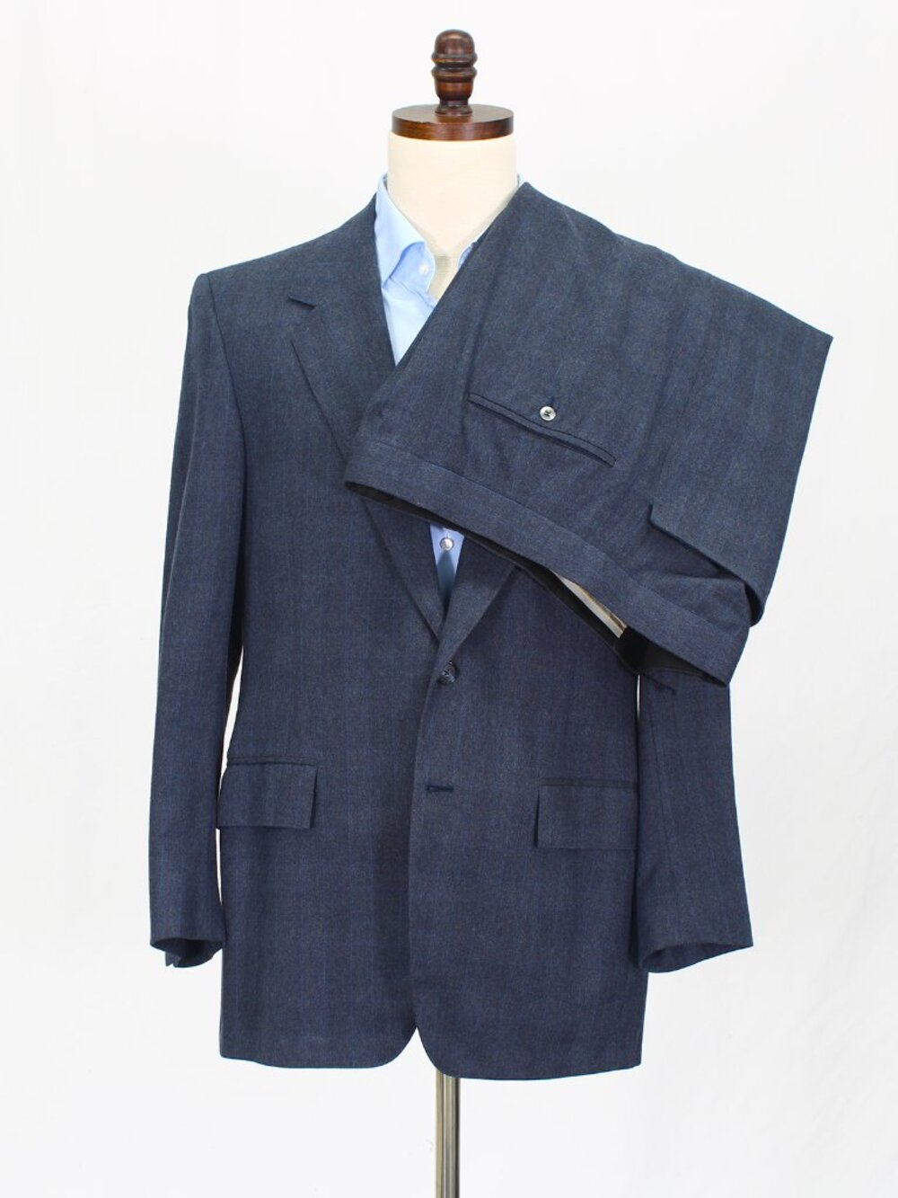 Bespoke 42R 38x31 Blue Full Suit 2-Button Solid R737
